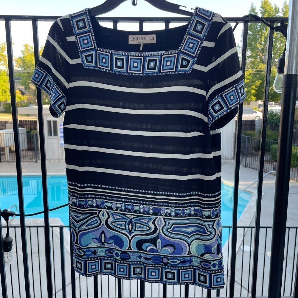 Emilio Pucci Silk Blend Square Neck Geometric Printed Top in Size 10 - Picture 3 of 11